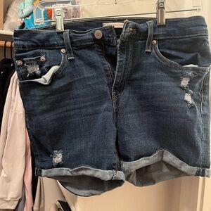 Women’s Dark Blue Distressed Rolled-Hem Jean Shorts